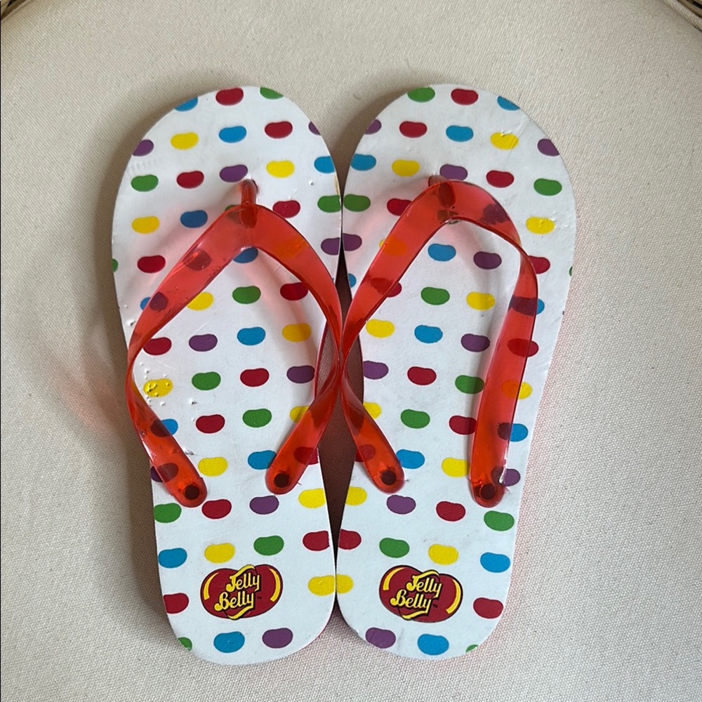 Colorful Never Worn Jelly Belly Polka Dot Flip Flops Size M 7/8